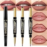 3Pcs Coral Pink, Milk Tea, Rose Mauve Lip Liner and Lipstick Set – Double-Ended 2-in-1 Lip Liner and Matte Lipstick Combo, 24-Hour Wear, Smudge-Proof, Non-Drying, Lightweight, lapiz de labios (Set A)