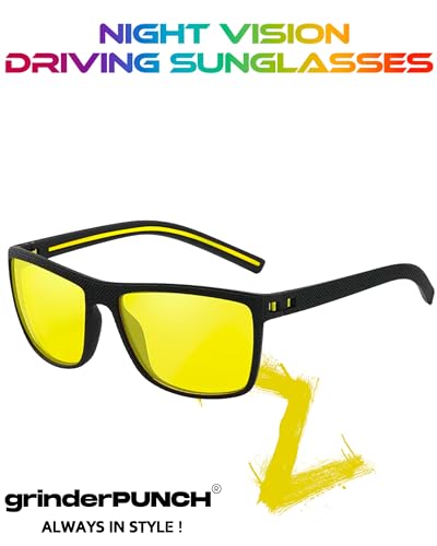 grinderPUNCH Polarized Sunglasses for Men Lightweight TR90 Frame UV400 Protection Night Vision Anti Glare Driving Sunglasses (Yellow)3
