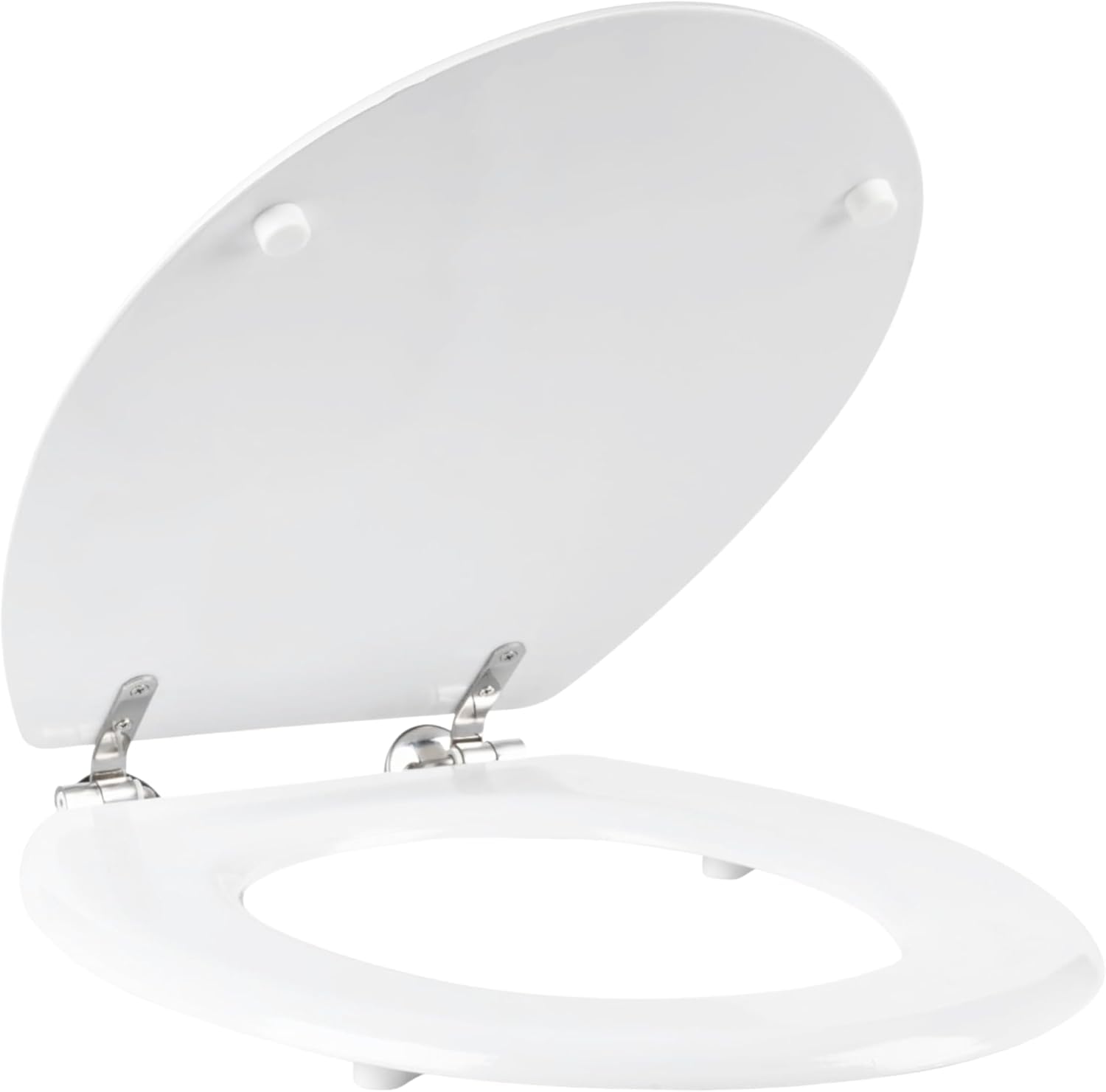 Marco Paul 18 Inch White Wooden MDF Toilet Seat – Universal Oval Toilet Seat with Adjustable Chrome Hinges, Easy Clean Bathroom Seat for Home, En-Suite & Office