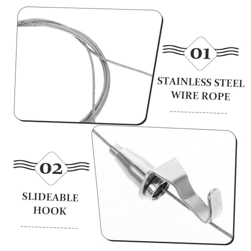 Image of POPETPOP Picture Rail Hanging System Hooks Adjustable Picture Hanging Wire for Frames 2-Piece Set Suitable for Home Gallery and Art Exhibitions Steel Wire Rope