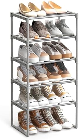 SONGMICS Shoe Rack, 5-Tier Metal Shoe Storage Organiser, Customisable Design, Metal Frame, Space-Saving Rack, for Dressing Room, Hallway, 30 x 45 x 89 cm, Gray LSA005G02
