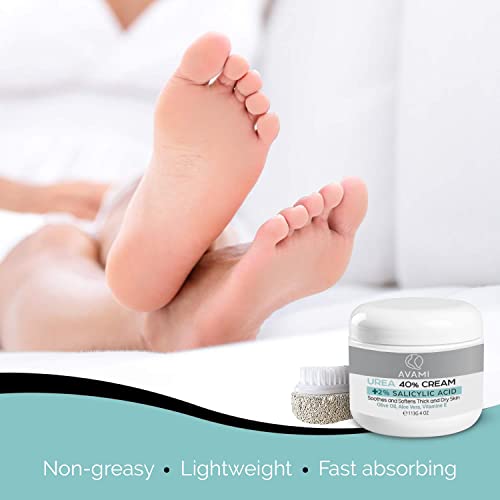 Avami Urea Cream 40 Percent Plus Salicylic Acid, High Potency Foot Repair Cream, Cracked Heel Treatment With Urea - Single With Free Pumice Stone For Feet #TOP3