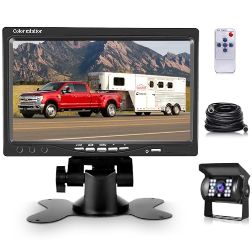 Kit caméra arrière Filaire avec écran LCD 7 Pouces, caméra de recul étanche IP68 pour Voiture, Camping-Car, Caravane, SUV, caméra arrière LED avec Vision Nocturne HD, 12V-24V