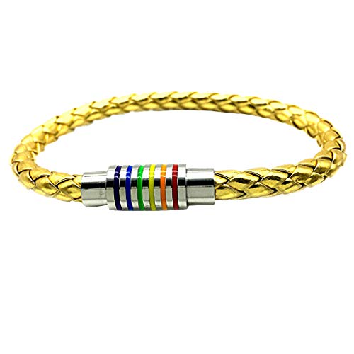 Image of Leather Braided LGBT Rainbow Bangle Bracelet - Gay & Lesbian Pride