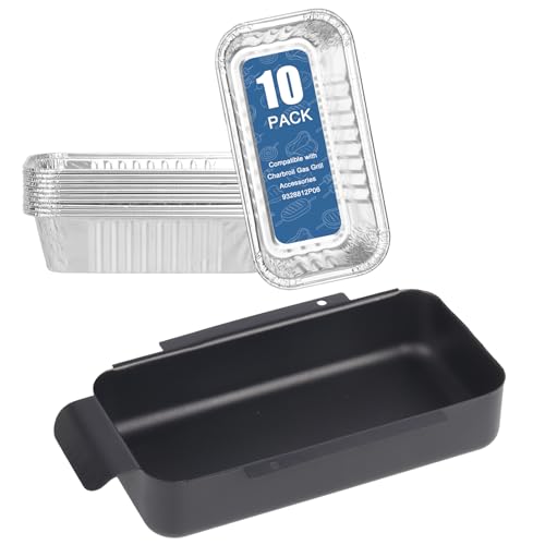 G416-0015-W1 Grease Catch Pan for CharBroil Performance 463331221 463365021 463448021 9328812P06 Grill Drip Tray with 10 Pcs Disposable Aluminum Foil Drip Pan Liners Replacement Part for Charbroil