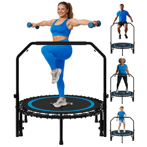 Jumpzylla Fitness Rebounder Trampoline for Adults, Mini Trampoline for Adults with Bar and Elastic Bands, Family Kids & Adult Exercise Trampolines Indoor/Outdoor, 450lbs, 40 inch (Blue)