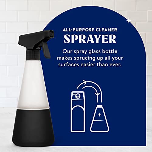 Cleancult Glass Spray Bottles (16oz, 2 Pack) - Refillable All Purpose Cleaning Spray Bottle - BPA-Free Plastic Nozzle & Non Slip Silicone Sleeve - Shatter Resistant, Dishwasher Safe - Matte Black2