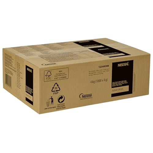 NESCAFÉ Zuckersticks, individuelle Packung, zum Süßen von Kaffee, Tee, heißer Schokolade, Karton mit 1000 Sticks à 4g, 4kg