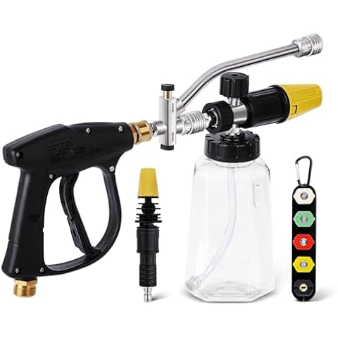 ZATOOTO Pressure Washer Foam Cannon Gun Kit with Dual-Connector Accessory, Car Wash Foam Gun With 1/4" Quick Connect 1 Pivoting Coupler and 5 Pressure Washer Nozzles Tips with Nozzle Holder Cover