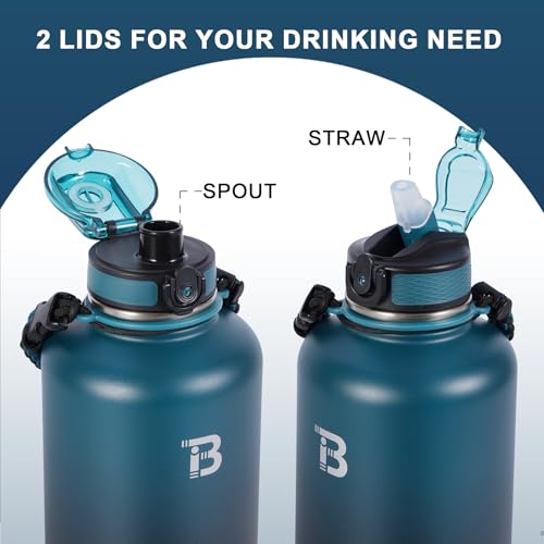 Image of TOPBADE 32oz Insulated Water Bottle with Straw Lid & Spout Lid & Paracord Handle, Stainless Steel Water Bottle Wide Mouth, Double Wall for Women Men Gym Fitness Outdoor