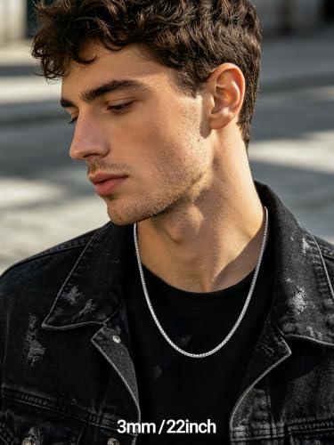 Image of PROSTEEL Stainless Steel Flat Box Link Chain Necklace for Men