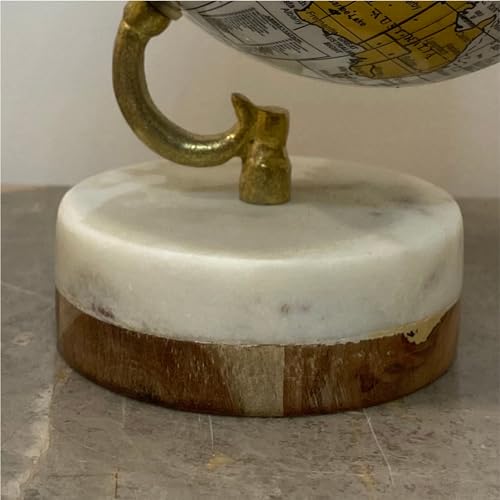Image of Home Decor Globe with Ungli-Shaped Gold Arc and Sturdy Marble Base,Modern Globe for Office Decoration (Color-White gold)