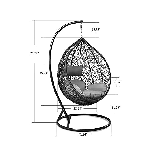 Image of Hindoro Rattan Wicker Wrought Iron Single Seater Swing Chair with Stand & Cushion & Hook Outdoor || Indoor || Balcony || Garden || Patio || Living Outdoor Furniture (Dark Brown with Beige, Egg Shape)