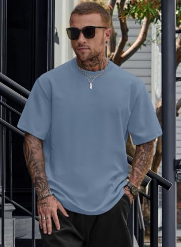 Image of Herberton Mens Oversized T-Shirts Heavyweight Stretch Thick Cotton Tee | 320GSM, Oversized, Heavyweight, Street, Cool, All Season, Stretch, Smooth, Wrinkle-Free, Drop Shoulder, Lasting Durability