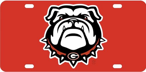 Georgia Bulldogs Laser Cut Printed Acrylic Bulldog Head Insert License Plate CRA Tag (Red)