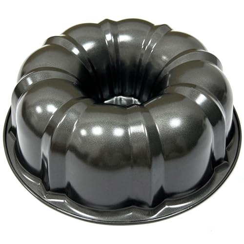 Kundalini Classic Bakeware 9.5 Inch Non-stick Fluted Cake Pan,Heavy Duty Carbon Steel Tube Baking Mold Gray