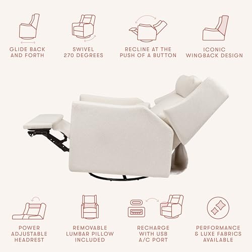 babyletto kiwi plus electric power glider recliner nursery chair wusb ports - water amp stain resistant glider rocking chair for nursery - greenguard gold certified 270 swivel rocker recliner - cream