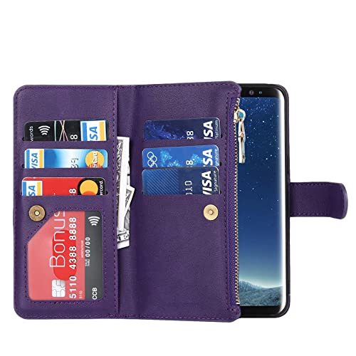 Jaorty Samsung Galaxy S8 Wallet Case,[9 Card Slots] Removable Adjustable Crossbody Necklace Lanyard Shoulder Strap Zipper Magnetic Leather Case For Samsung Galaxy S8,5.8 Inch Purple #TOP4