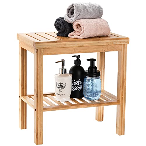Soujoy Bamboo Shower Bench, Bath Seat Stool, Spa Foot Rest Shaving Stool, Storage Shelf For Shampoo Towel, Works In Inside Bathroom, Living Room, Bedroom, Garden Leisure #TOP5