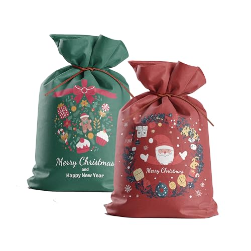 クリスマス ラッピング 袋 プレゼント ギフトバッグ 【ぬくもり感じるホリデー·ふんわり不織布·リボン付き】 ラッピング 袋 小 大 特大 ギフト袋 贈り物 人気 おしゃれ 収納 お祝い 記念日 結婚式 母の日 父の日 誕生日 バレンタイン (A3-クリスマスの序奏)