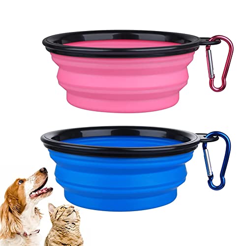 犬 水飲み器 携帯用 散歩用 折りたたみ式 猫 フードボウル ペット食器 ペットボウル ウォーターボウル 猫犬食器 餌入れ カラビナ 付き シリコン製 ペット用品 小型犬/中型犬/猫/ウサギ/小動物用 2個セット