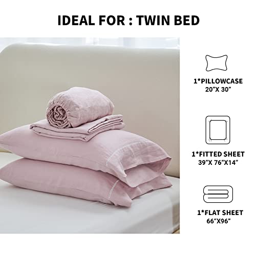 Parure de lit rose en lin délavé 4 pcs pour chambre romantique - 7