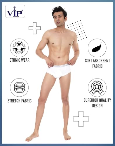 Image of VIP Men's Premium Cotton Brief | Durable Elasticized Waistband, Ultra Soft | Regular Fit | Stretchable & Breathable Underwear | Moisture Wicking Inner | All-Day Comfort Fit | Pack of 5