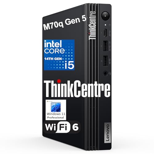 Image of Lenovo ThinkCentre M70q Gen 5 Tiny 1L Mini Business Desktop Computer, 14th Gen Intel 10-Core i5-14400T, 16GB DDR5 RAM, 512GB PCIe SSD, WiFi 6, Windows 11 Pro