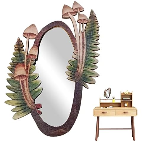Yatoiasu Small Mirror Wall Hanging | Wooden Mushroom Forest Mirror,Portable Mirror Decoration for Makeup Dressing Table Home Decoration Cover