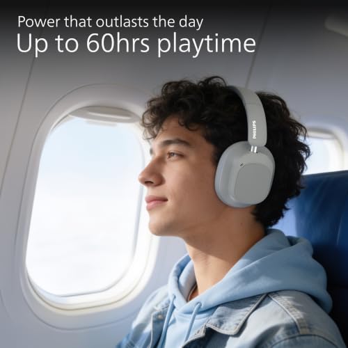 Image of PHILIPS TAH6550 Bluetooth Wireless Over-Ear Headphones with 3 Mics, 60 Hours Battery Life, 40mm Drivers, Bluetooth 5.3, Dual Pairing, USB-C Charging, AUX Connectivity, Silk Beige