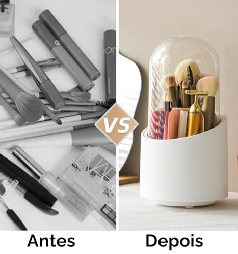 Organizador de Maquiagem 360º, Porta Maquiagem - Porta Pincel Maquiagem - Giratório à Prova de Poeir