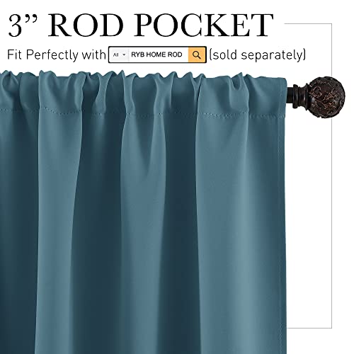 RYB HOME Small Curtains Blackout - Privacy Energy Efficiency Mini Curtains for Kids Bedroom RV Camper Windows Trailer Bathroom Kitchen Cabinet Door Window, W 29 x L 36, Slate Blue, 2 Panels