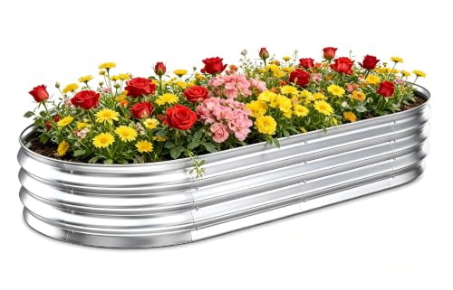 Image of Galvanized Raised Garden Bed Outdoor, 6x3x1ft Metal Heavy Duty Planter Boxes for Gardening, Easy Assemble Large Oval Plant Container Kit for Vegetables, Flowers, Fruits, Silver, 1 Pack