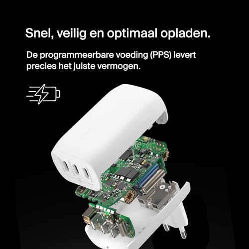 Belkin BoostCharge 3-poorts USB-C-wandlader met PPS (67 W), USB-C PD 3.1, oplader telefoon, usb charger, snellader voor iPhone 16-serie, MacBook Pro, AirPods, Galaxy, en andere PD-apparaten - Wit - Afbeelding 5
