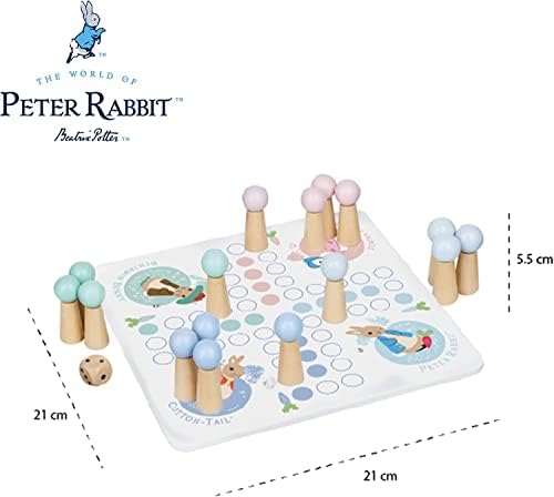 Peter Rabbit Toys - Peter Rabbit Wooden Ludo Board Game - Includes Travel Storage Bag - Wooden Toys, Early Development & Activity Toys - Official Licensed Peter Rabbit Gifts by Orange Tree Toys