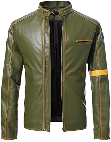 UnoSheng Men's Casual Jacket Striped Vintage Pilot Jacket Full Zip with Chest Pocket Denim Jacket Steampunk Jacket Medieval Stand-Up Collar Faux Leather Jacket Men's Slim Fit