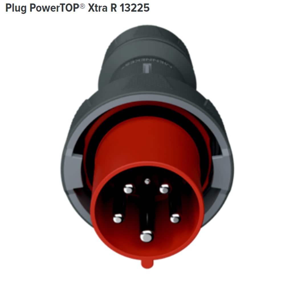 Mennekes 101200149 Clavijas Power Top XTRA, Tomas de Corriente CEE, 400 V, 50-60 Hz, 125 A, 5 Polos, IP 67, Rojo