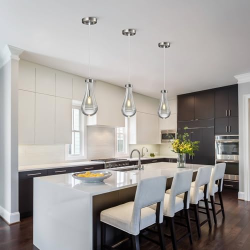 LIANGMH Raindrop Pendant Lights Kitchen Island Teardrop Nickel Hanging Light Fixtures Clear Solid Glass Pendant Light Modern Chandeliers for Dining Room Porch Corridor Living Room(3-Pack) by LIANGMH - Image 4