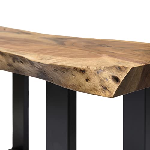 Alaterre Furniture Alpine Live Edge Modern End Table - 2-Tier Narrow Side Table with Open Storage Shelf - Solid Wood and Metal Modern Nightstands for Living Room or Bedroom (Natural)