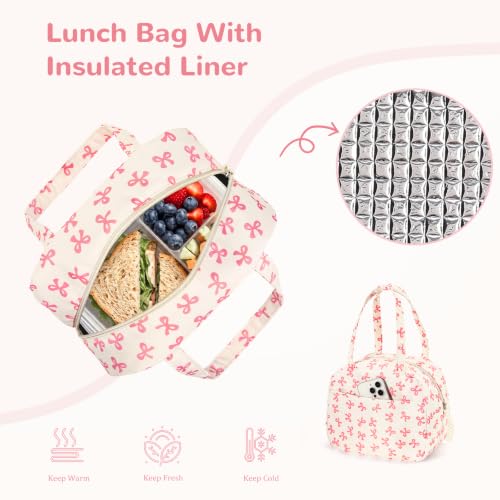 Image of Coquette Bow Backpack - Cute Kawaii Backpack Set Aesthetic Daypack Coquette Rucksack (A01 Bow Pink)