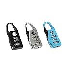 [3 PCS SET], 3 Dial Combination Luggage Metal Lock in 3 Colors with Bonus Free Travel Bag (Blue, Black, Silver)