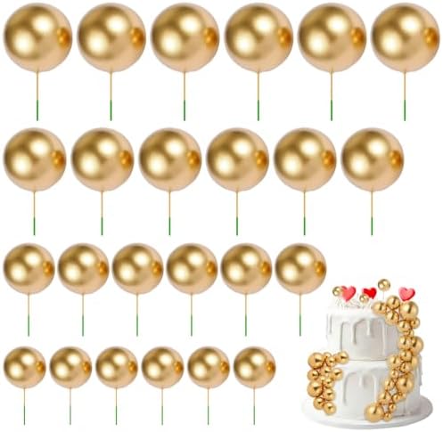 URAQT 24 Stück Tortendeko Kugeln Cake Topper, Tortendeko Geburtstag | Kugeln Tortendeko Mädchen Für Geburtstag Party Hochzeit Babyparty Kuchendekoration（24 Stück，Silber） 24