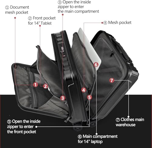 Miniatura 2 de Equipaje De Mano De 16 Con 2 Compartimentos Para Computadora Portátil, Maleta Abs Pc Con Bloqueo Tsa De Control Dual, Ykk, 4 Ruedas Giratorias Silenciosas, Para Viajes De Negocios, Negro