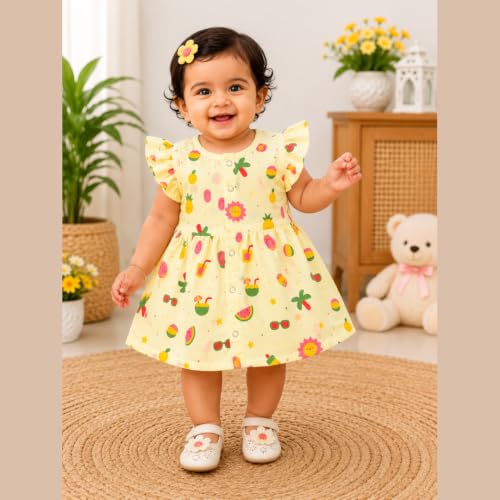 Image of Lilimi Toddler Baby Girl Cotton Muslin Dress, Breathable Flutter Sleeve Button-Front Cute Frocks