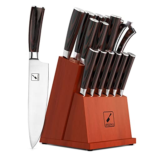 Knife Set, imarku 16-Pieces Premium Kitchen Knife Set, Japan Stainless Steel Chef Knife Set with Block and Knife Sharpener, Unique Walnut Knife Block