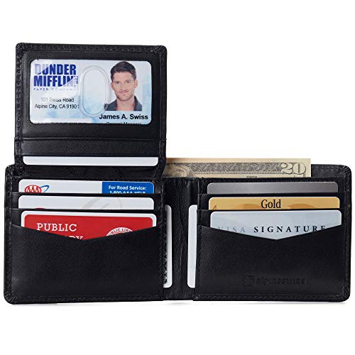 Image of Alpine Swiss Connor Executive Bifold Wallet | Business Passcase for Men | Premium Leather | Dual ID Windows | RFID Blocking | Gift Box Included Smooth Finish Black