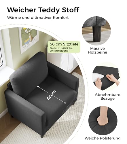 Welzona Sessel Wohnzimmer, 84cm Teddy Lesesessel für Jugendzimmer, Minisofa – Ansicht 3