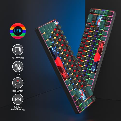 Image of 60 Percent Gaming Keyboard 68 Keys Mechanical Keyboard Rainbow Backlit Compact Wired Keyboard with Red Switch for Windows PS4 /5 Xbox(68 Green)