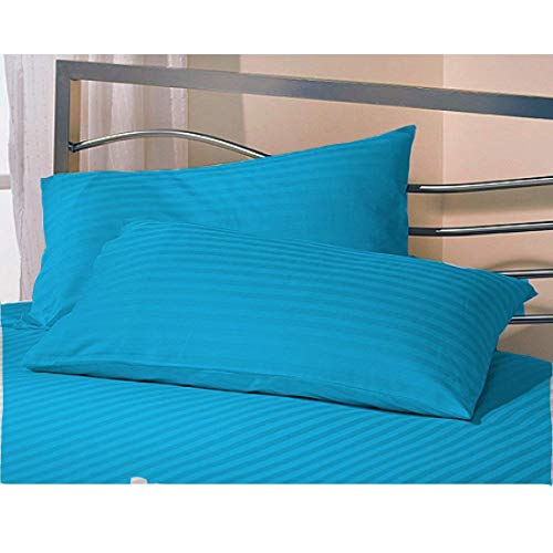 Image of Cotton Luxurious Striped 2 Piece Sateen Pillow Cover Set, Standard Size, 17 Inch x 27 Inch- Turquoise Blue