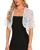 MINTLIMIT Womens Lace Bolero Shrug for Evening Jacket Wedding Half Sleeve Bridal Bolero Floral Lace Cardigan for Bride Dresses (White, Size L)